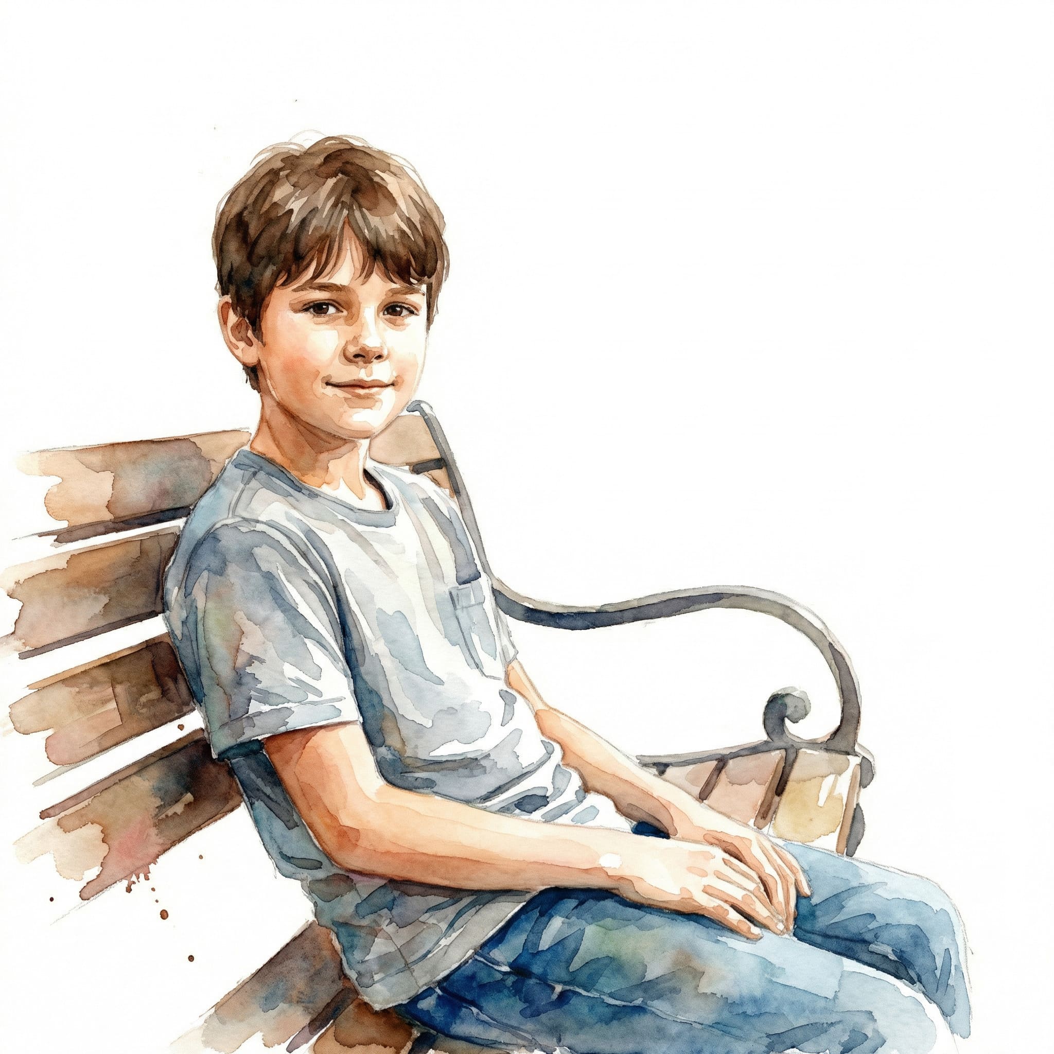 Full body portrait turned into flowing watercolor painting