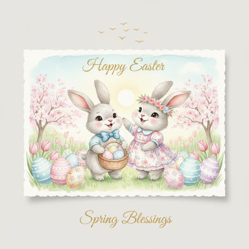 Watercolor Easter postcard AI image