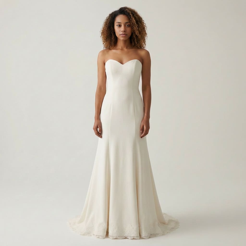 Bride virtually wearing an A-line wedding dress using MyEdit AI Try-On