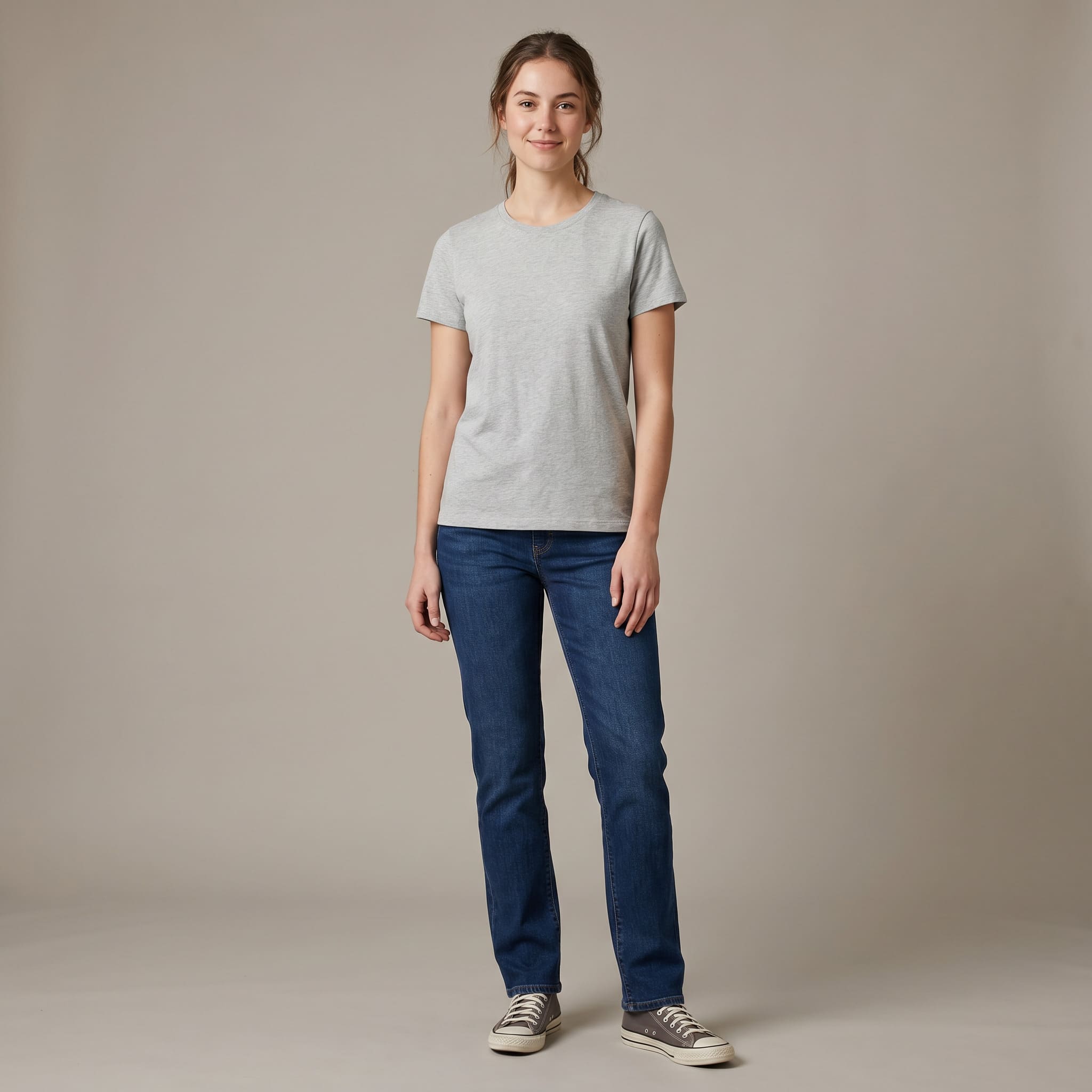 Bride's photo before virtual wedding dress try-on with MyEdit AI