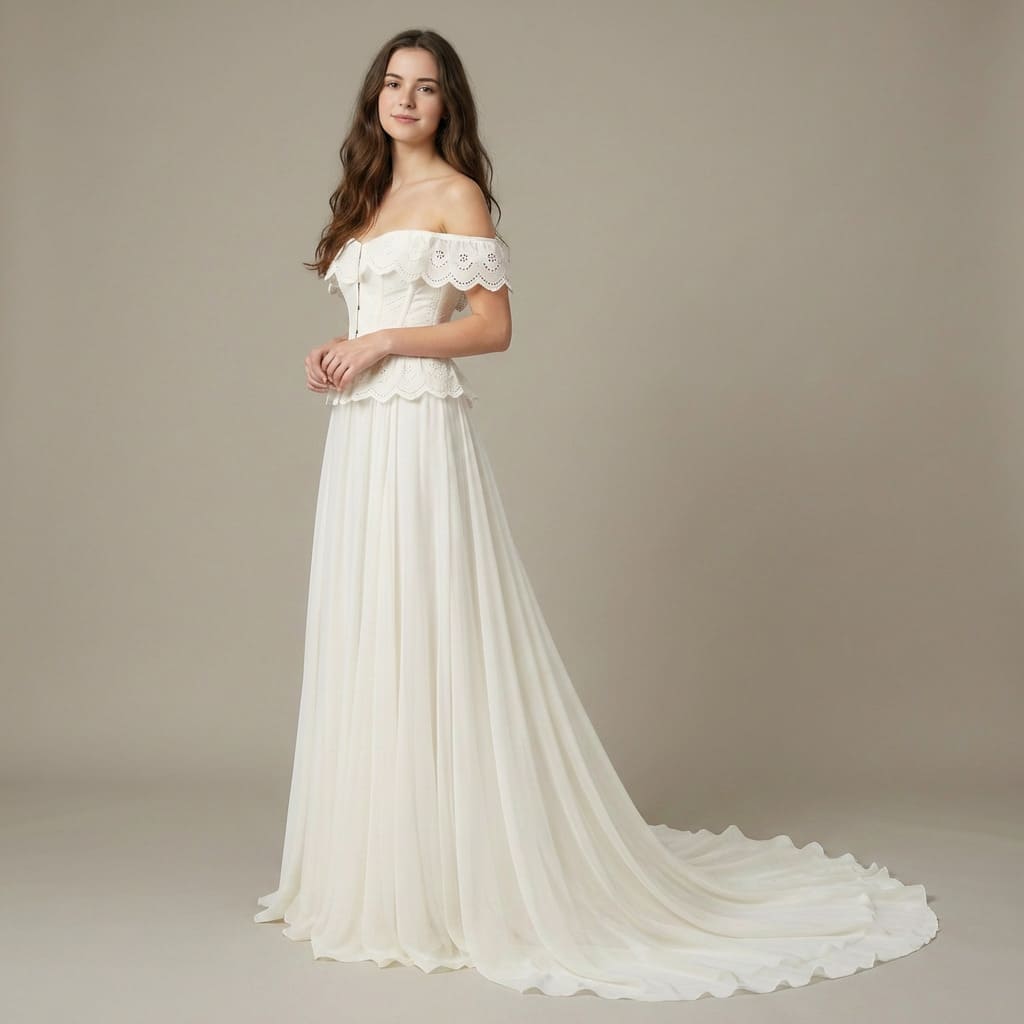 Bride virtually wearing a boho wedding dress using MyEdit AI Try-On