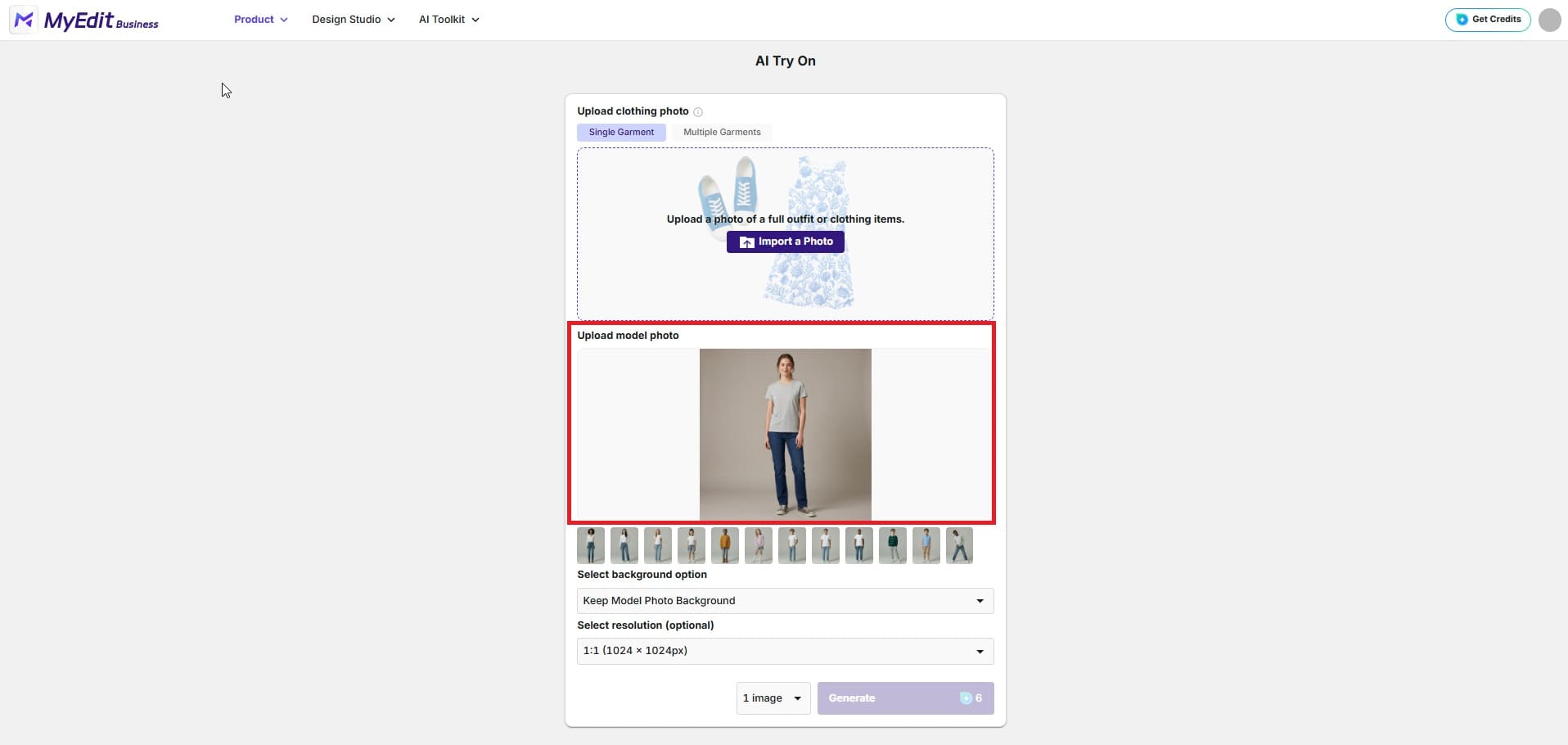 Uploading a personal photo to MyEdit for virtual wedding dress try-on