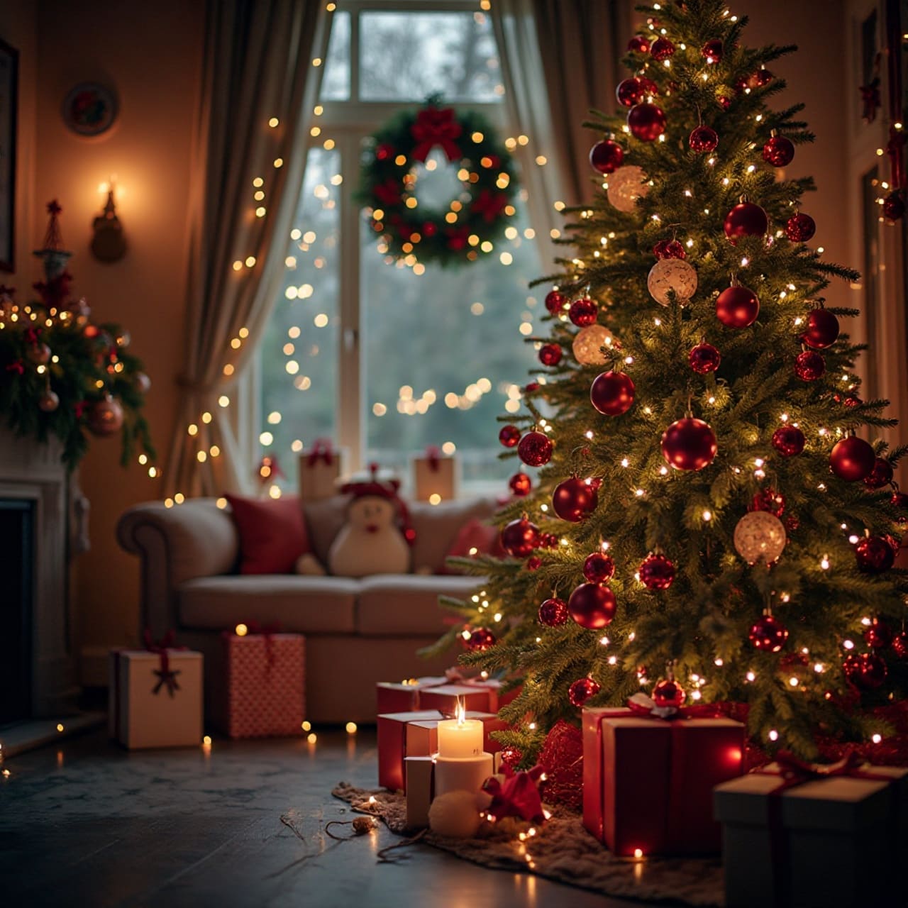 Weihnachtliches Website-Hero-Image mit festlichen Dekorationen und warmen Farben