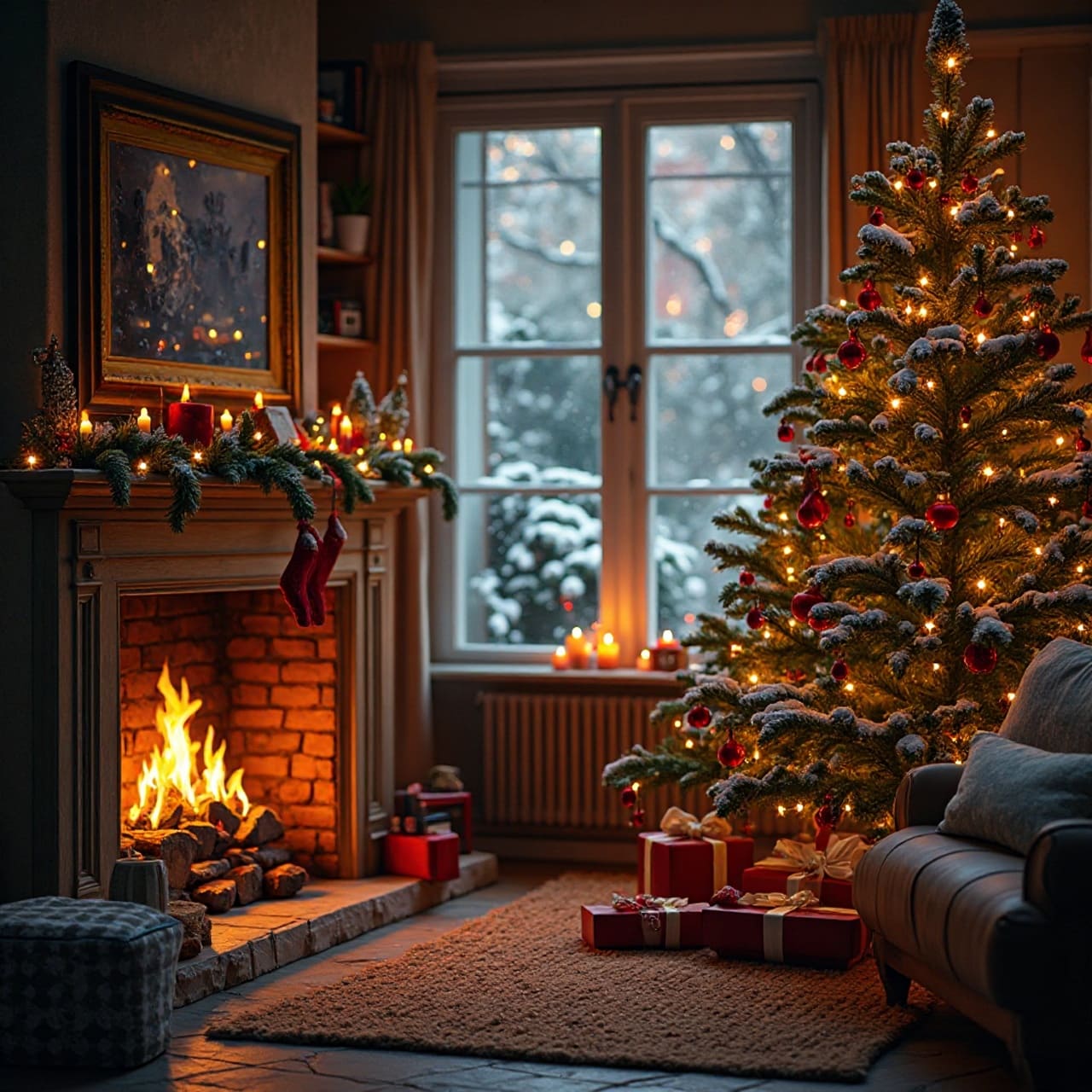 Gemütliches Wohnzimmer mit Weihnachtsdeko