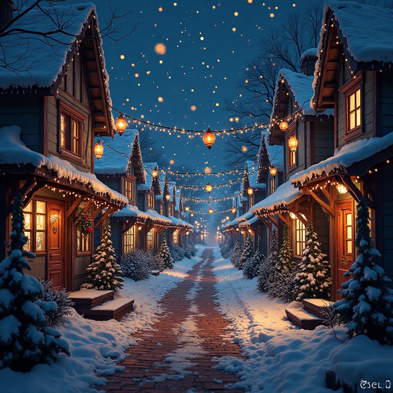 Nächtliche Weihnachtsszene im Schnee