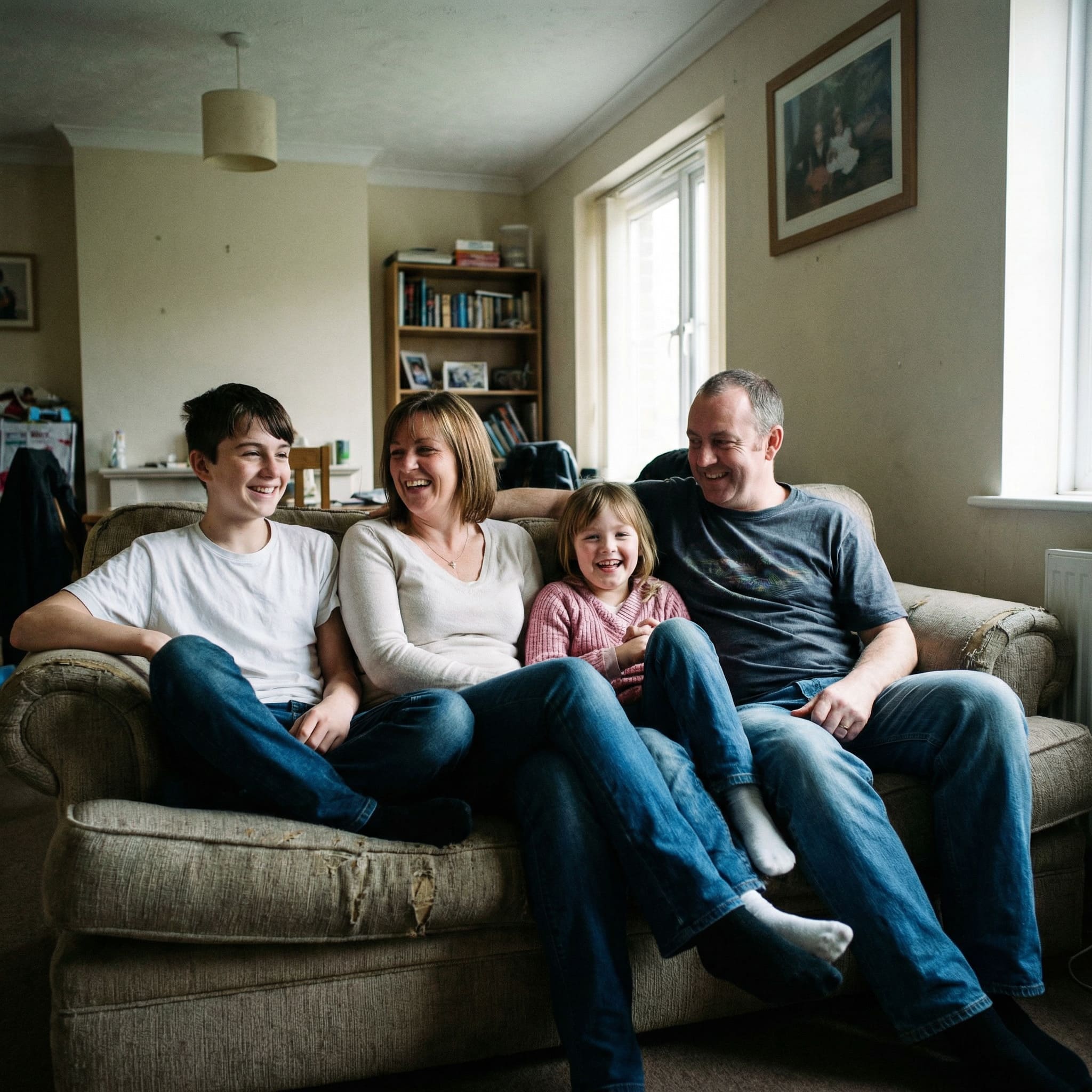 Original family photo before AI winter indoor transformation