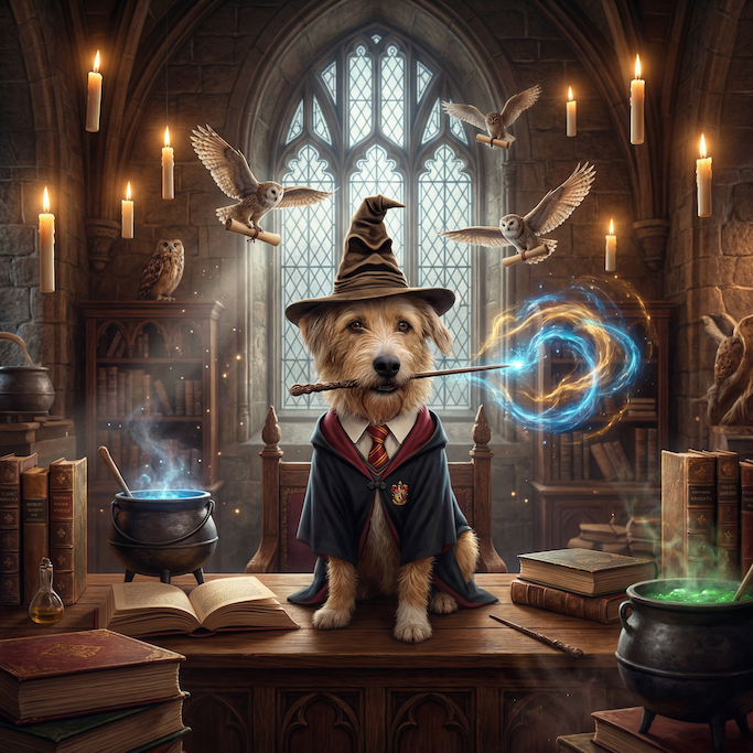 AI Prompts for Pet Portrait-Wizard School Magic