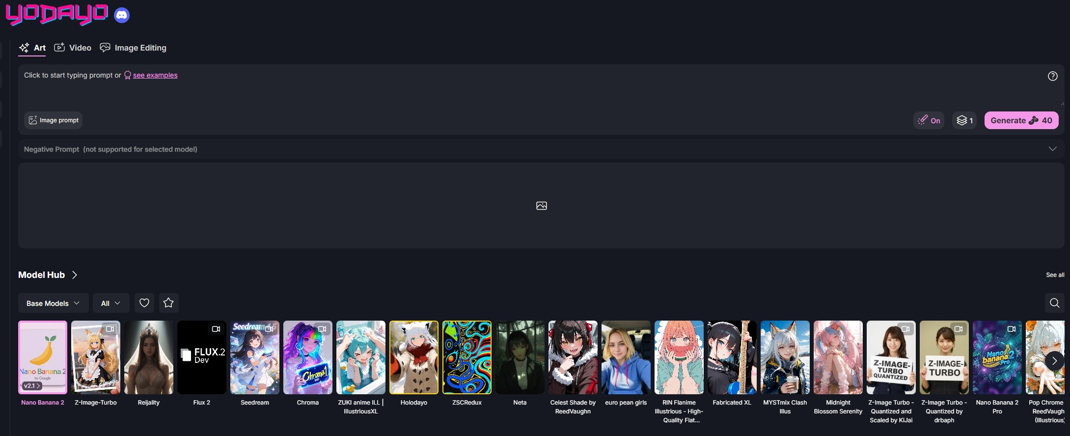 Interfaz del generador de imágenes de Yodayo