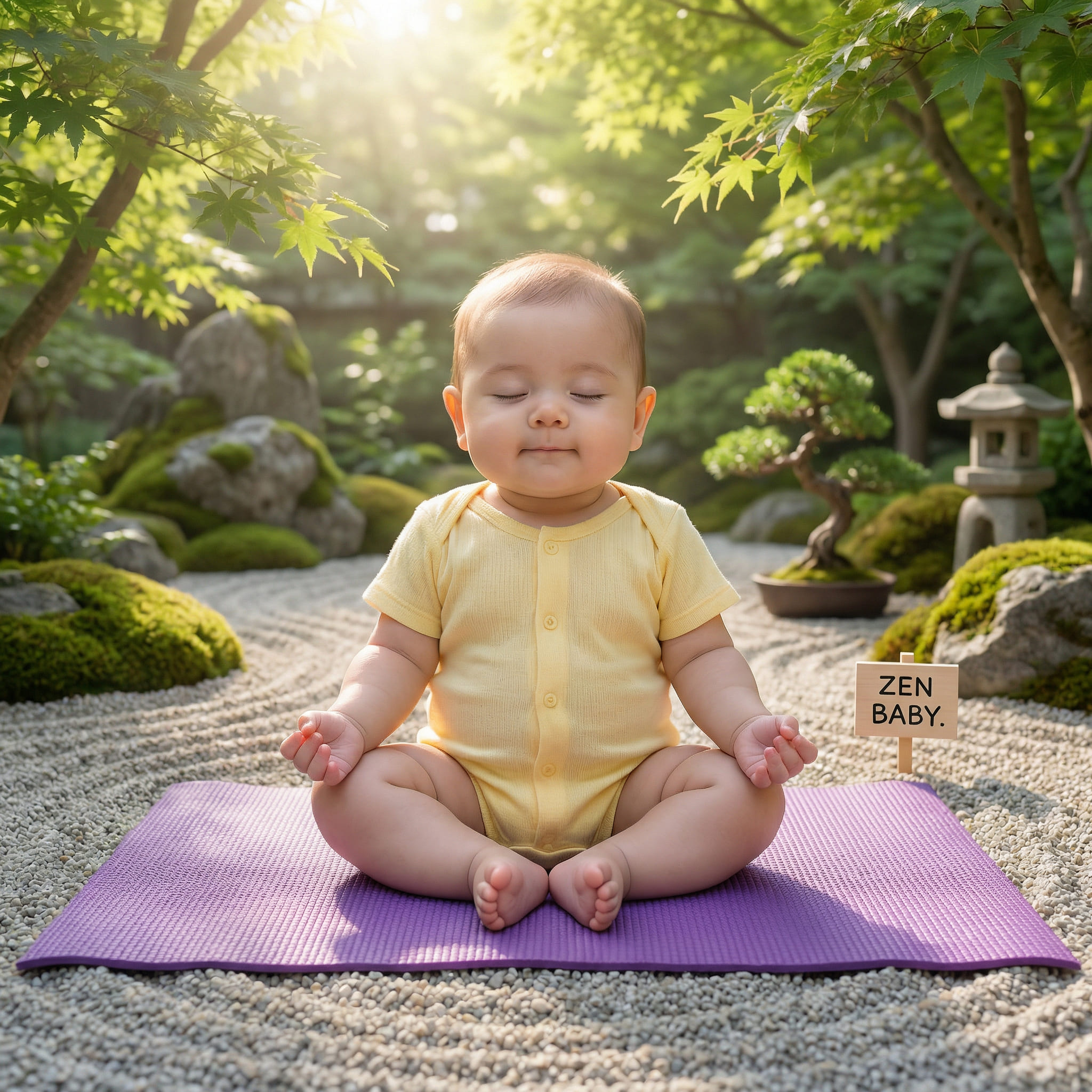 Zen baby doing yoga in nature