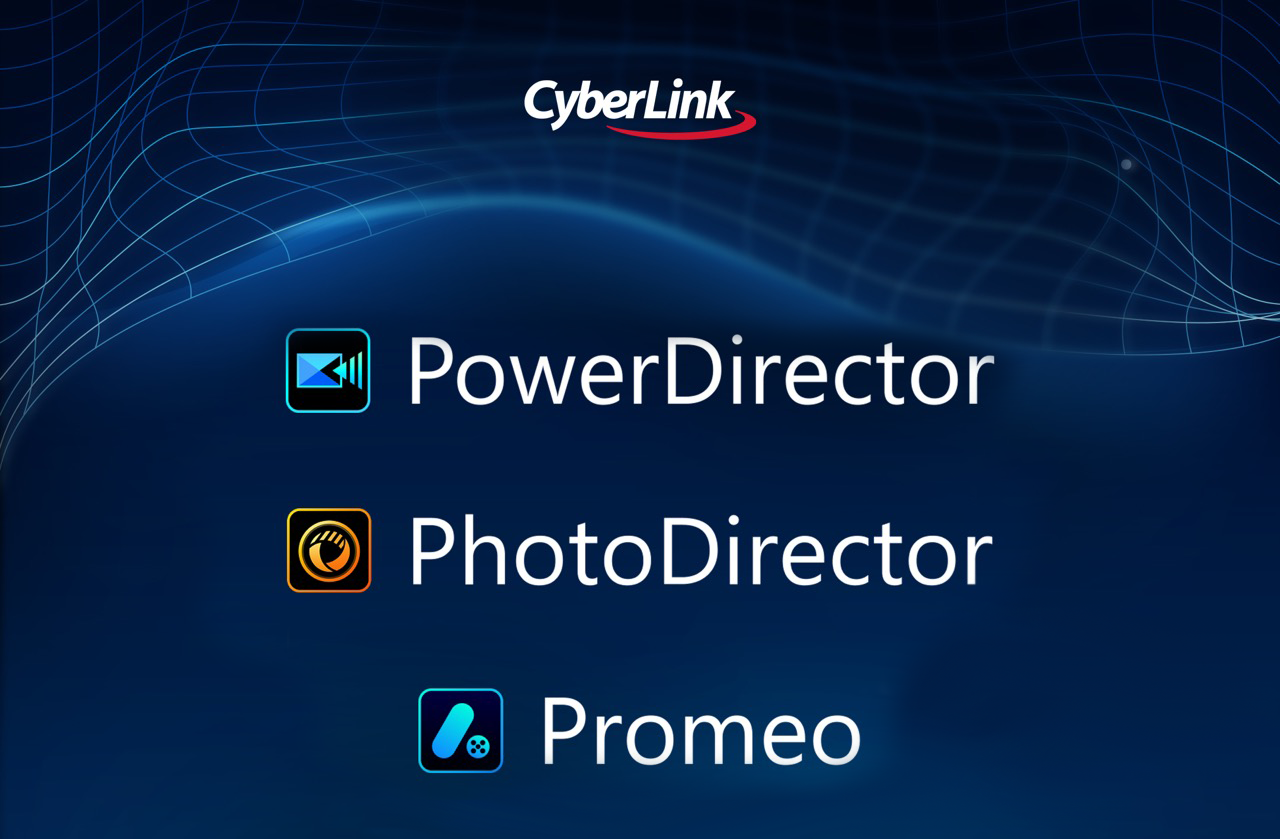 CyberLink, PowerDirector, PhotoDirector, and Promeo logos